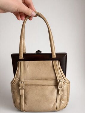 Vintage Jerome Montreal Classic Beige Leather Frame-Top Handbag Small